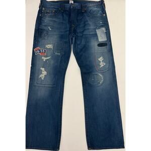 True Religion VTG Jeans Pants USA Patchwork Distressed Straight  Size 42 Men'